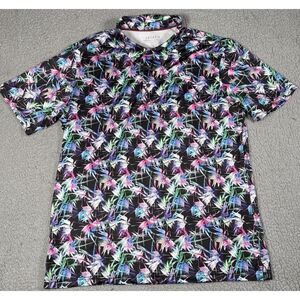 Maelreg Polo Shirt Men Large‎ Black Neon Floral  Performance Lightweight Golf